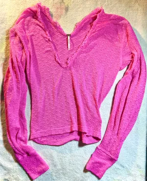 Free People dream girl hot pink top vneck lace XS thumbnail 1