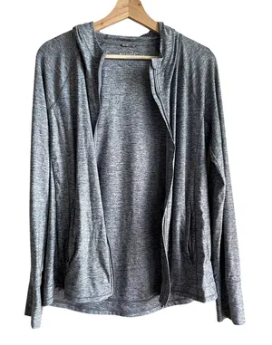 Athleta full zip heathered‎ gray sweater workout pockets women's S nylon hooded thumbnail 1