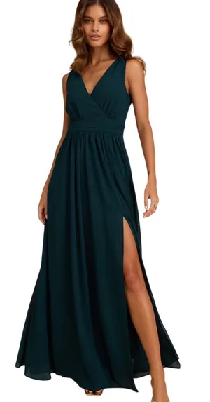 Luus Thoughts of Hue Emerald Green Surplice Maxi Dress size XS NWT thumbnail 1