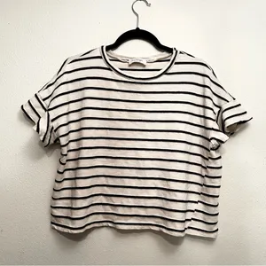 Kaileigh Striped Ruffle Sleeve Knit Top Cream Black Made‎ in USA Womens thumbnail 2