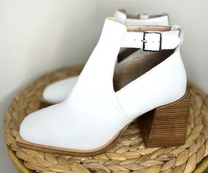 NWT Free People Shoes Brady Buckle leather white Bootie Cut Out ankle boots thumbnail 1