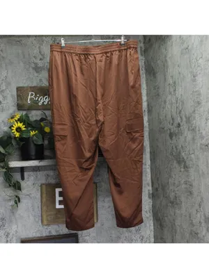NEW Bar III Trendy Satin Cropped Cargo Pants 100193656WN Root Beer Brown 3X thumbnail 2