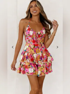 NWT Luxxel Pink Multi Floral Ruffle Tiered Mini Dress thumbnail 3