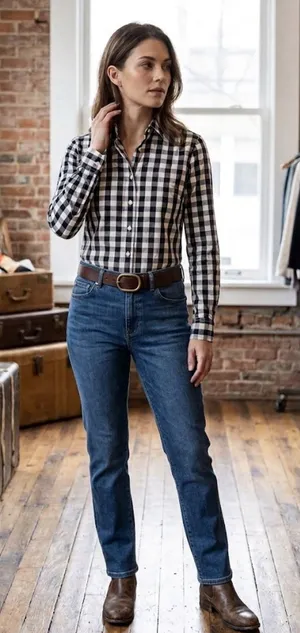 Lauren Ralph Lauren Women's Black and White Gingham Button-Down Shirt Size XS thumbnail 1