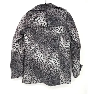 Anthropologie Joujou Gray Leopard Trench Short Double Breasted Jacket Large‎ EUC thumbnail 6