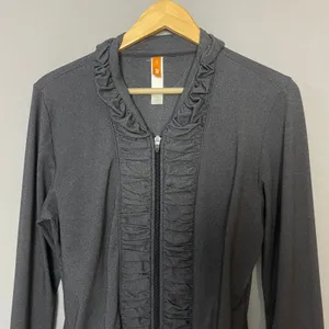 Lucy's Jacket Gray Zip-Up Ruffle Ruching Women Size Medium Athletic Running thumbnail 3