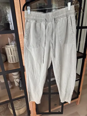 Zara denim joggers pants drawstring high waisted drawstring raw hem adjustable thumbnail 2