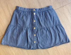 Madewell Blue White Pinstripe Button Front Tiered Cotton Mini Skirt Size‎ Small thumbnail 1