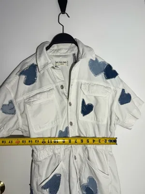 We The Free White Patchwork Denim Shortalls with Light Blue Heart Patch thumbnail 6