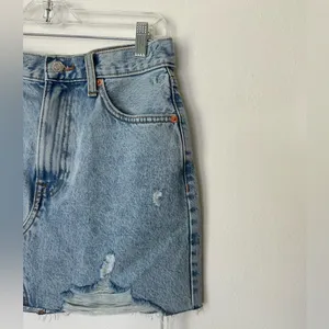 Mango MNG High Waist Denim‎ Mini Skirt Hailey Raw Hem Size S thumbnail 3
