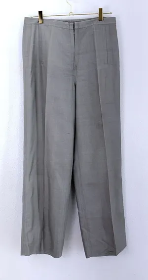 Via Seta Pants Gray 100% Raw Silk Straight Leg Trousers Size 10 thumbnail 1