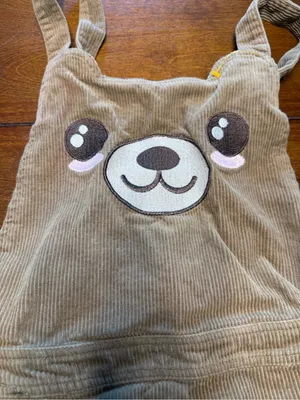 Hot Topic Teddy Bear Corduroy Shortalls Large Cotton Khaki Brown thumbnail 3