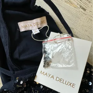 Maya Deluxe Halter Dark‎ Blue Sequin Top Tulip Skirt Midi Sleeveless Prom Dress thumbnail 10