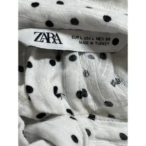 Zara Women's White Polka Dots Balloon Long Sleeve Tie High Neck Blouse Top Sz L thumbnail 5