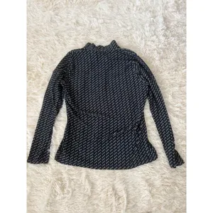 LL Bean Fleece Quarter Zip Pullover‎ Navy White Geometric Print, Women's Small thumbnail 5