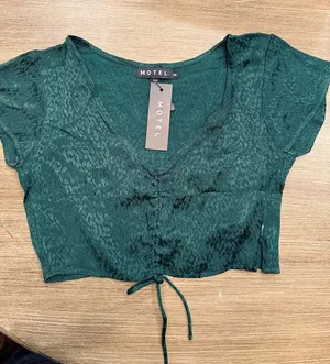 Motel Rocks Emerald Green V-Neck Drawstring Crop Top Sz XS NWT thumbnail 1