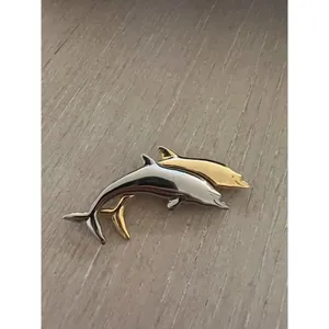 LCI Liz Claiborne Gold And Silver Tone Double Dolphin Figural Brooch thumbnail 2