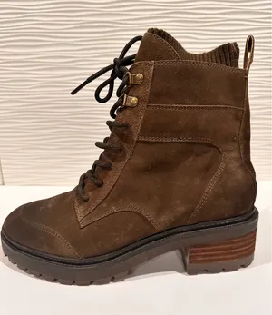 Zodiac Combat Boots Womens 10 Brown Excellent Suede Knit Collar Lug Sole Lace Up thumbnail 1