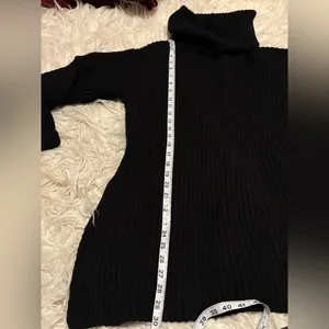 Free People Black Chunky Knit Turtleneck Sweater Oversized XS Side Slit thumbnail 7
