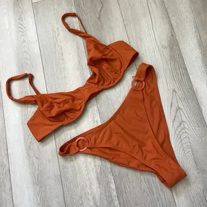 Ookioh Underwire Bikini high cut womens Orange large swim beach vacation minimal thumbnail 1