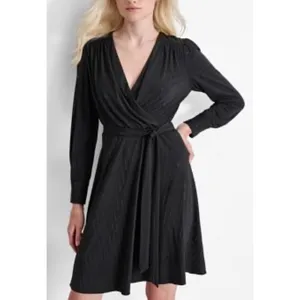 DKNY Faux Wrap A-Line Dress 8 Black Sparkle LBD Party‎ Holiday NWT $150 thumbnail 2