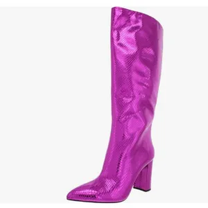 NEW INC Pink Snake Embossed Comfort Pointed Toe Block Heel Zip-Up Boot thumbnail 2