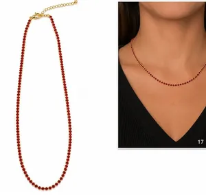 Tennis Necklace 17in Gold Ruby Red Rhinestone Sparkly Lobster Clasp thumbnail 1