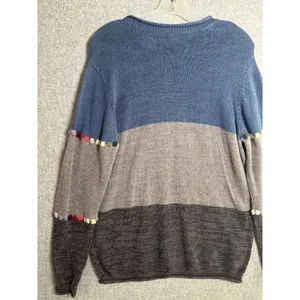Blair Womens Large Sweater Colorblock Cotton Blend Long‎ Sleeve Blue Gray Round thumbnail 14