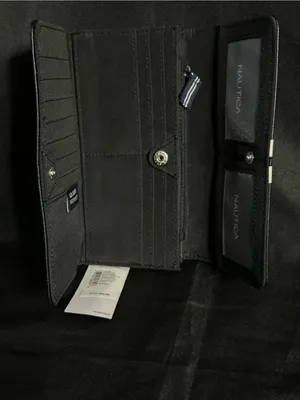 Nautica Money Manager RFID Blocking Black & White Stripe Accent Wallet NWT thumbnail 5