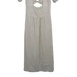 L*Space Midi Dress Womens S White‎ Linen Blend Cutout Open Back Puff Slit Rush thumbnail 9