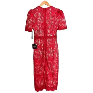 NWT Lulus Amore Dress Size XS Red Crochet Lace Midi Wedding Guest Cocktail Date thumbnail 3