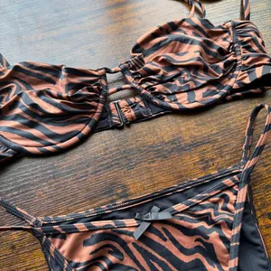 Pacsun set: Delilah Zebra Buttercup High Cut Bikini Bottom + ruched swim top set thumbnail 3