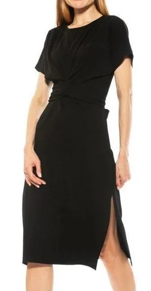 ALEXIA ADMOR Tie-Waist Sheath Dress Womens XL Black Cocktail Minimal Career LBD thumbnail 1