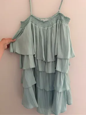 vestique Light Aqua Layered Ruffle Spaghetti Strap Dress thumbnail 3