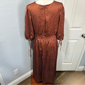 Taylor Rust Polka Dot Midi Dress Size 16 V-Neck Smocked Boho Chic thumbnail 7
