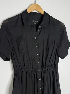 J.Crew Cerise Ramie Shirt Dress Black Size 4 Button Front Midi CK661 thumbnail 2