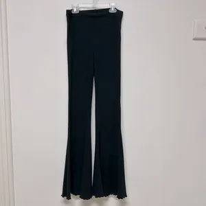 Aerie Black Ribbed Flare Long Stretch Pants thumbnail 2