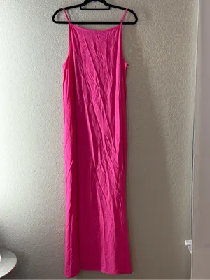 Vince Camuto M Hot Pink Rayon Maxi Slip Dress Square Neck Side Slit 55” Vacation thumbnail 7