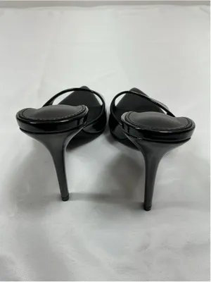 Womans New Slip On Stiletto Mules 10 Black Pointed Open Toe thumbnail 4
