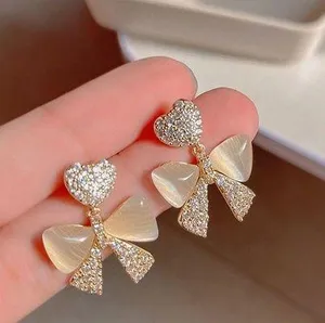 925 Silver Post Crystal Bow Stud Earrings for Women thumbnail 1