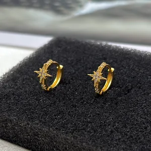 13mm Small Star Gold Hoop Earrings for Men Women Streetwear Punk Hip Hop Unisex Earrings thumbnail 5