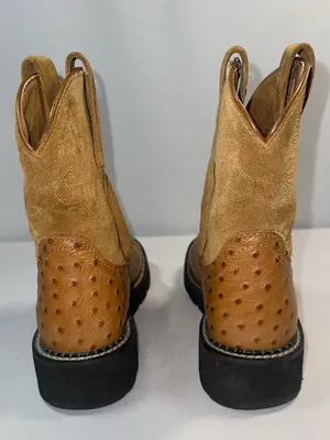 Women’s Ariat FatBaby 7 B Short Western Boots Ostrich Design Leather Classic thumbnail 6