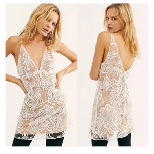 Free People Lace Night Shimmers Mini Dress Size 4 White Sequin Ivory Bridal thumbnail 8