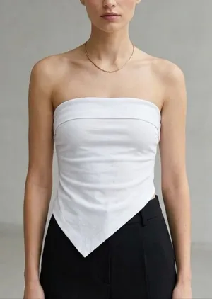 NWT! Zara White Strapless Asymmetrical Bandana/Handkerchief Top Size S thumbnail 1