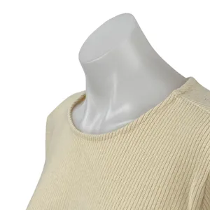 Zara Women's Cream Ribbed Knit Silver Fringe Long Sleeve Sweater Crop Top Size M thumbnail 2