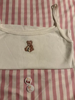 Brandy Melville John Galt White Bear Embroidery tank top thumbnail 2