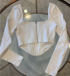 Princess Polly White Crop Top Long Sleeve thumbnail 2