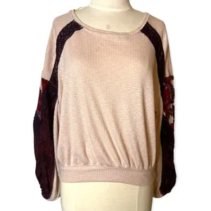 Free People Womens Casual Clash Waffle Top In‎ Rose Balloon Sleeves Boho Sz S thumbnail 10