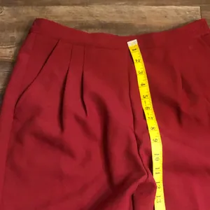 Red Vintage high waist straight leg pleated pants with front pockets and frayed hems (Vintage size 12, fits as US Size 8, Waist:30”)0 thumbnail 3