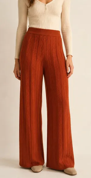 Anthropologie Rust Orange Cable Knit Wide Leg Pants Size Small thumbnail 1